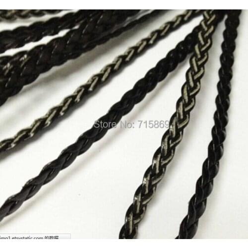 Free Ship 100 meters 6mm flat black color Braided PU Leather Imatation Leather