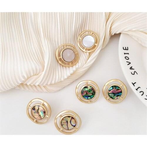 Simple fashion geometric circle small exquisite earrings temperament with colorful shell no ear hole ear clip