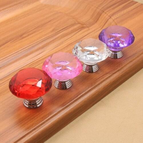 Dia 40mm modern fashion transparent red purple pink glass crystal drawer win cabinet kitchen cabinet cupboard door handle knob