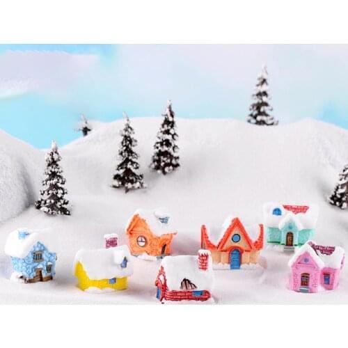 1 PC DIY Christmas Mini Castle House Fairy Garden Miniatures Terrarium Figurines Crafts Figure Moss Ornament Micro Landscape