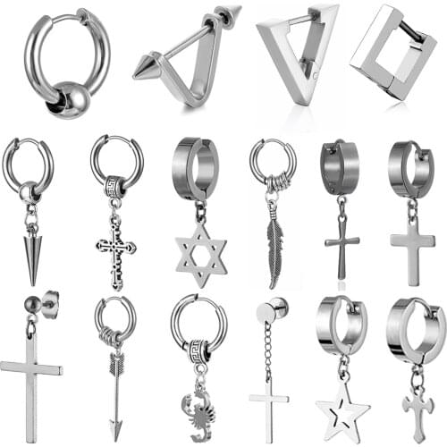 Stainless Steel Painless Ear Clip Earrings For Men/Women Punk Black Non Piercing Fake Earrings Gothic Street Hip Hop Ear Jewelry