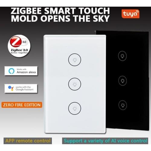 US/EU ZigBee Smart Light Switch 10A With/Without Neutral Wire 1/2/3 Gang Two Wiring Methods Work With Alexa Google Home