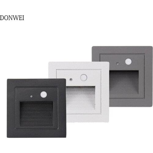 Recessed Motion Sensor LED Stair Light 3W 85-265V led Wall foot lamp Human Body Induction Stairway Footlight Corner Wall Lamp