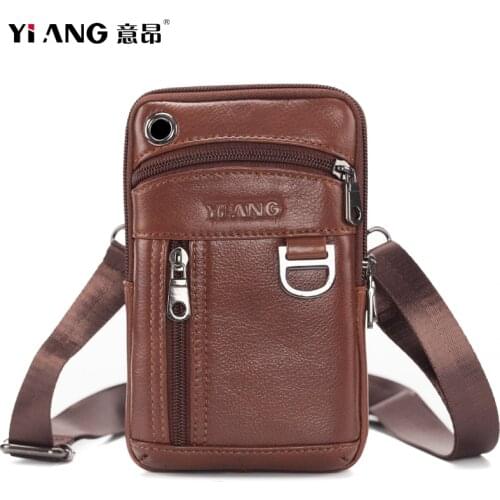 YIANG brand Mens Leather Belt Bag Money Cell Phone Pouch Fanny Pack Small Waist Bag Mini Shoulder Bag waterproof Black Bumbag