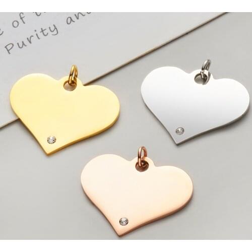 30pcs/Lot Stainless Steel Mirror Polished Heart with Zircon Charms Pendants for DIY Jewelry Making Accessories 20/25mm