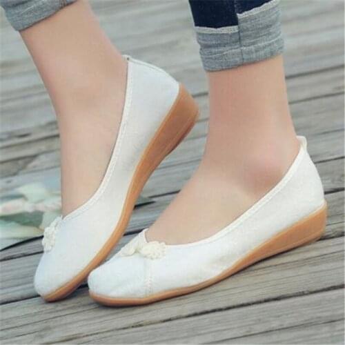 New style ladies single shoes fashion fabric shallow mouth bow low heel lightweight dormitory casual shoes women insoles