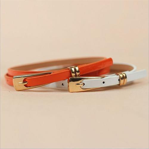 Womens Fashion Candy Color Faux Leather Buckle Skinny Belt Thin Waistband Sash Candy Color Solid Color Thin Waistband All-Match