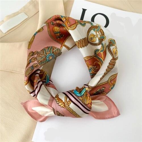 Women Real Silk Scarf Square Neck Hairband Design Print 2021 Spring Lady Neckerchief Foulard Bandana Scarves Bag Tie Kerchief