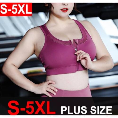 S-5XL Sports Bra with Zipper Women Shockproof Fitness Shirt Yoga Bra Sportswear Push Up Brassiere Fat Lady Sports Bras Plus Size