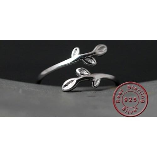 Amxiu Simple Style 925 Sterling Silver Ring Jewelry Little Branch Open Rings For Women Girls Birthday Gift Daily Accessories
