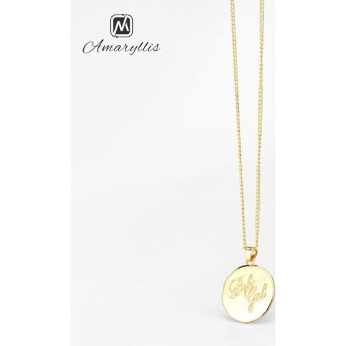Amaiyllis New Simple Letter Dangle Pendant Necklace For Women Cute Round Coin Charm Clavicle Chain Exquisite Gift Colliers Colar