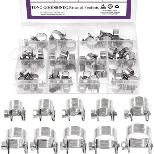 10 Sizes 304 Stainless Steel Mini Fuel Injection Line Style Hose Clamp Assortment Kit Perfect for Automotive,Agriculture