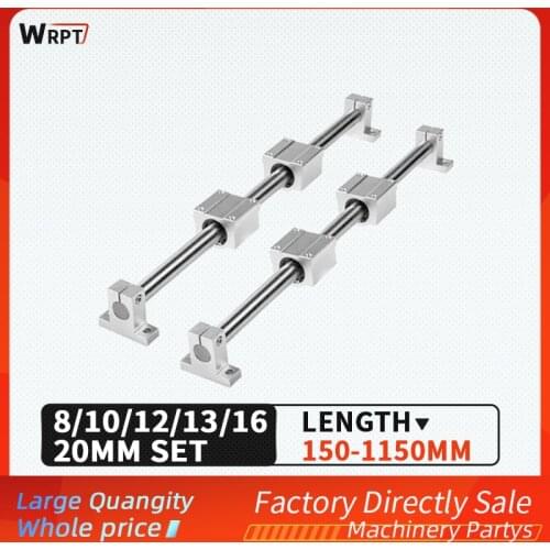 2 optical axes 8/10/12/13/16/20mm + 4 SCS8/10/12/13/16 + 4 SK8/10/12/13/16/20 for engraving machine, printer, L = 150MM-1150MM