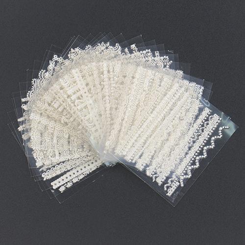 30 Sheets 3D Lace Nail Art Stickers Black White DIY Tips Decal Manicure Tools