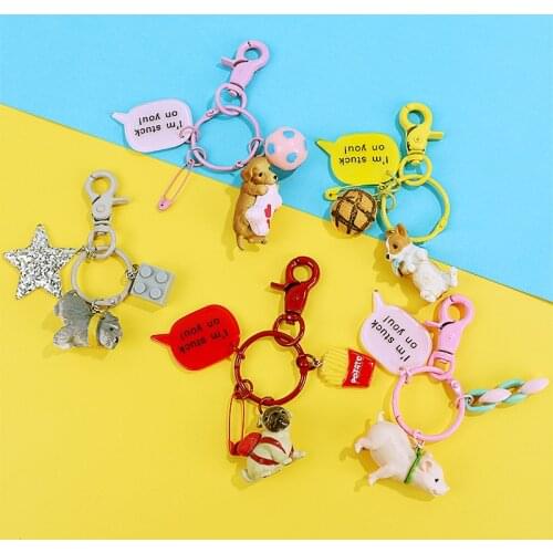 3D Acrylic Unique Puppy pug pet pig dog pendant Key Chains Keychain Rings Jewelry For Women Girl Handbag Pendant Purse Charms