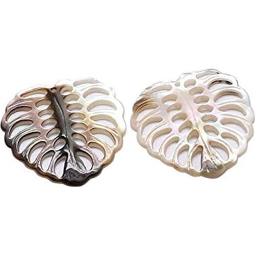 5pcs Leaf Black Lip Shell Pendants Seashell Charms for Jewelry Making and Crafting, 30x29x2.5mm, Hole: 1mm F80