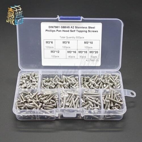 500Pcs M3 Self Tapping Screws Screw Nuts Kit Head Round Metric Socket Button Hex Bolt