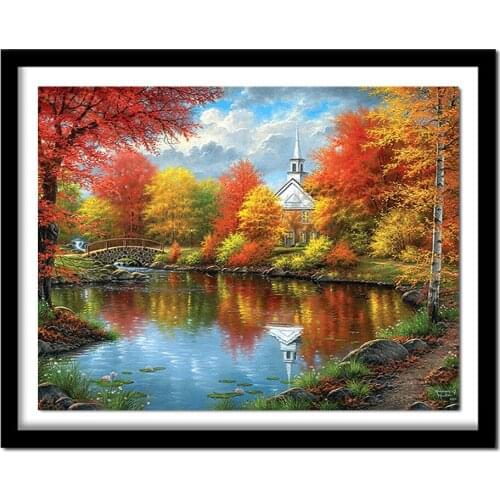 Diamond embroidery autumn lake landscape 5d diy diamond painting Cross Stitch full square drill Rhinestone decoration