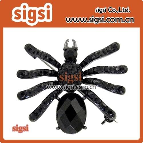 Black animal spider rhinestone brooch
