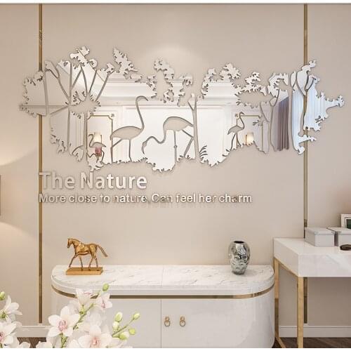 Flamingo acrylic 3D silvery mirror wall sticker modern minimalist atmosphere personality originality living room decoration