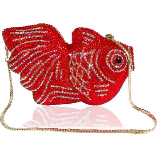 DaiweiNew Crystal Fish Clutch Small Animal Clutch Purse for Womens Wedding Prom Dinner Party Rhinestone Fish Evening Bags