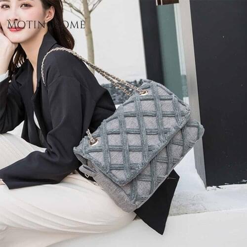 Fashion Women Shoulder Bag Canvas and Short Plush with Chains Large Shopper Bag Luxury Designer Handbags High Quality 2021 New