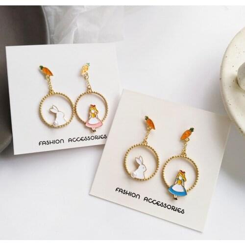 Fashion Cute Popular Sweet Rabbit Earrings Metal Lovely Temperament Asymmetric Joker Girl Drop Glaze Stud Earrings Jewelry