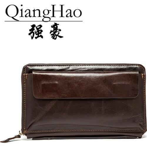 Men Wallet 100% Genuine Leather Purse Fashion Casual Long Business Male Clutch Wallets Mens handbags Mens clutch bag