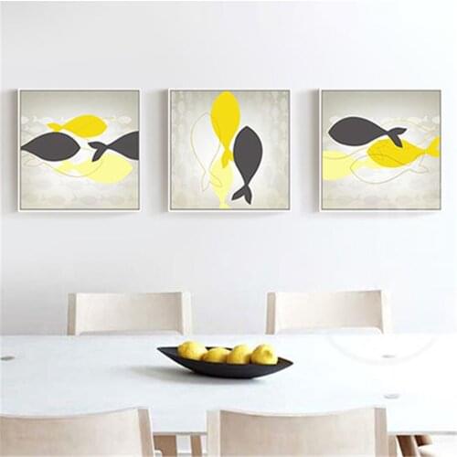 Wall Art Canvas Painting Abstract Fish Animal Lines Home Decoration Prints Colorful Pictures for Living Room Bar Cafe