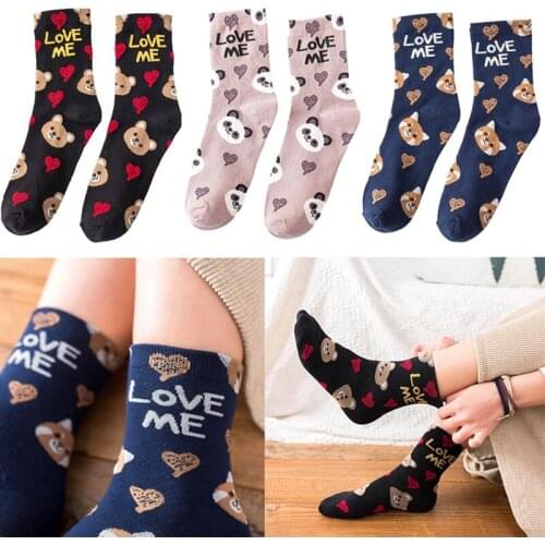 Spring Autumn Women Girls Cartoon Animals Cotton Socks Kawaii Lettering Love Me Lolita Sock Cat Bear Skateboard Socks Casual Sox