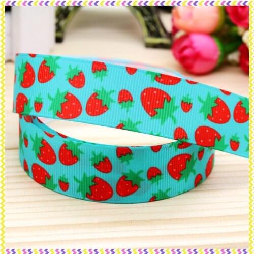 New 7/8'' Free shipping strawberry printed grosgrain ribbon hair bow headwear party decoration wholesale OEM 22mm H3859