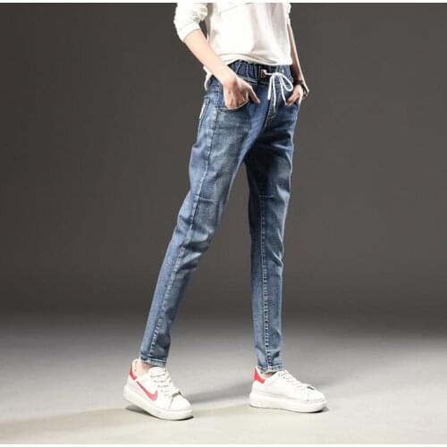 Fall winter women jeans cotton ankle-length denim jeans casual slim elastic waist vintage ladies jeans straight pants plus size