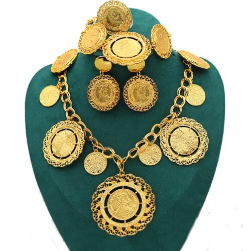 Coin Necklace/Earring/Ring/Bracelet Jewelry Sets For Women Gold Color Coins Arabic/African Bridal Turkey Wedding Gifts