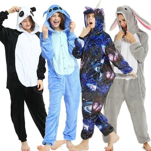 Kigurumi Pajama Unicorn Onesies For Women Men Winter Sleepwear Animal Rabbit Deer Costumes Adults Kugurumi Panda Pyjamas