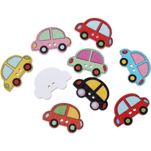 Sale!!! new 100pcs/sets 2 Holes Mixed Color car taxi Wooden Buttons fit Sewing Craft Scrapbooking 17x25mm accessories