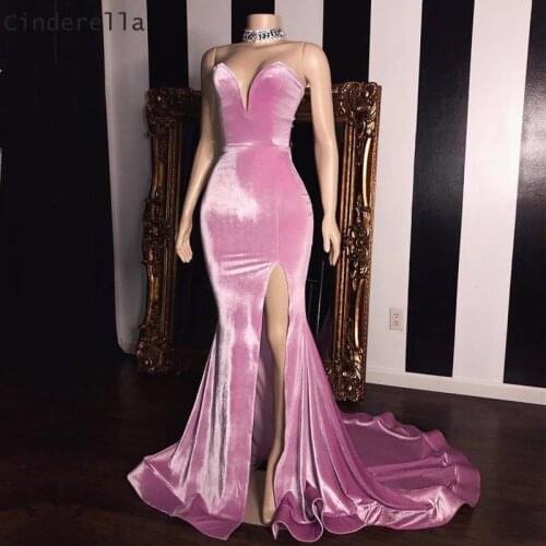 Cinderella Pink Sweetheart Sleeveless Court Train Mermaid Velour Pleated Prom Dresses Trumpet Zipper Back Prom Party Gowns