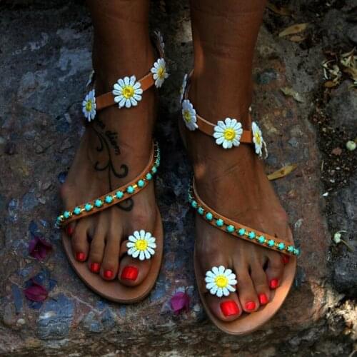 Summer Shoes Woman Gladiator Sandals Women Shoes Flat Fashion Weet Flowers Boho Beach Sandals Ladies Plus