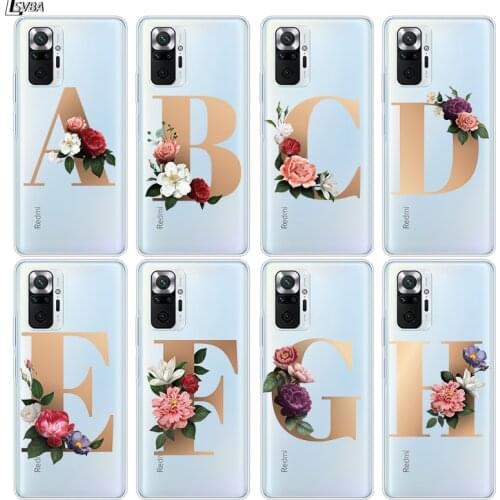 Letter Alphabet Flowers A Silicone Cover For Xiaomi Redmi Note 10 10S 9 9S Pro Max 9T 8T 8 7 6 5 Pro 5A 4X 4 Phone Case
