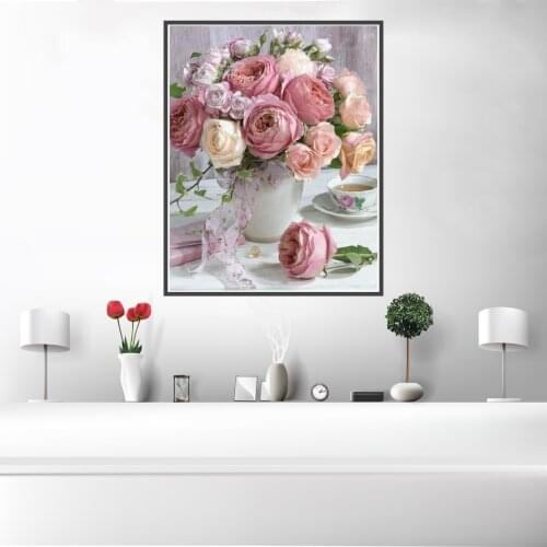 Nordic Vintage Pink Beautiful Rose Flowers Poster Canvas Print Painting Wall Art Living Room Home Decoration