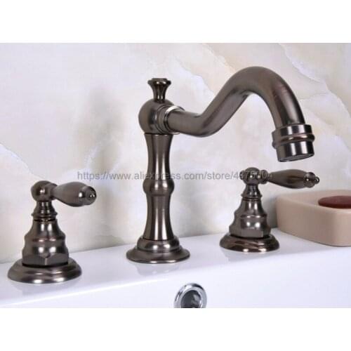Basin Faucet Deck Mounted 3 piece set Bathroom Brown ORB Two Handle Sink Mixer Tap Nnf435