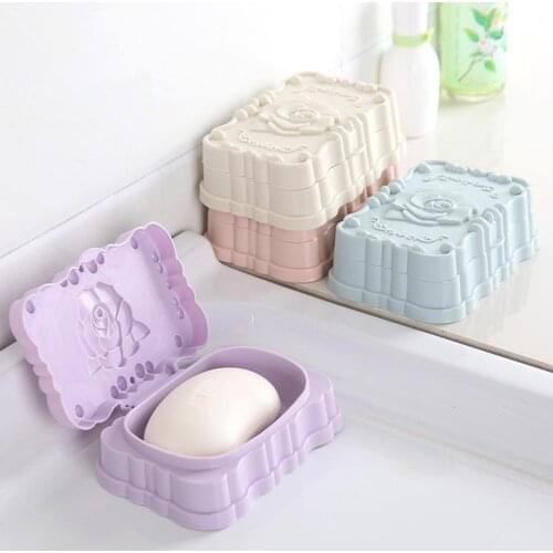 Modern Plastic Rose Bathroom Soap Storage Dish Drain Rack Holder Container Case Bathroom Supplies