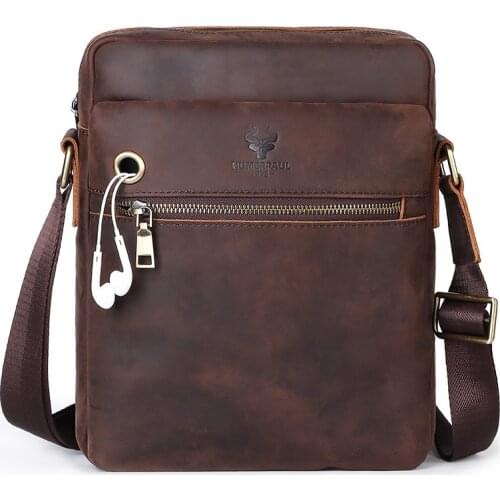 High Quality Mens Crazy Horse Leather Messenger Bag Casual Retro Large Capacity Leather Mens Bag Valentines gift