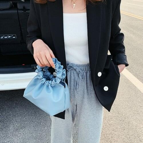 Vintage Ruched Shoulder Messenger Bags For Women Handbag and Purses Solid Color PU Leather Cloud Tote Bags Female Handbags