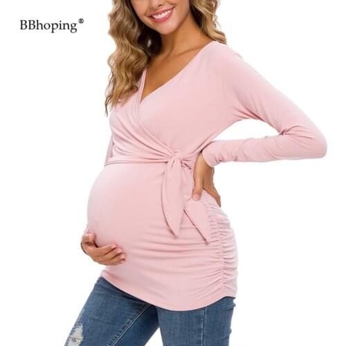 Womens Clothing Pregnancy Shirt Maternity Clothes Nursing Top Long Sleeve V Neck Maternity Blouses and Tops For Pregnant