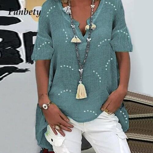 Women Casual Short Sleeve Blouse Shirt Sexy V Neck Elegant Office Lady Tops Summer 3XL Vintage Dots Print Loose Streetwear Blusa