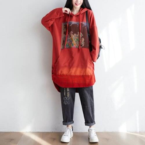 Women Loose Printed Hooded Shirt Pullovers Ladies Print Patchwork Plaid Hooded Hoodies Sweateshirts Female Tops Autumn Spring