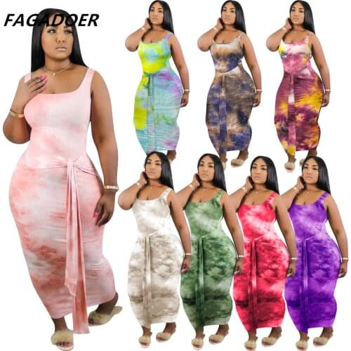Fagadoer Plus Size Tie Dye Dress 3xl 4xl Clothing Women Sleeveless Summer Bodycon Elegant Bandage Maxi Dresses 2021