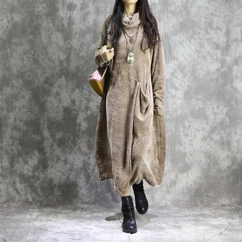 Women Spring Solid Color Loose Dress Retro Plus Size Bottoming Dress Female Vintage Patchwork Dress