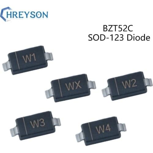 100Pcs SMD Zener Diode BZT52C24 WO BZT52C27 WP BZT52C30 WQ BZT52C33 WR BZT52C36 WS BZT52C39 WT BZT52C43 WU BZT5211 WG SOD-123