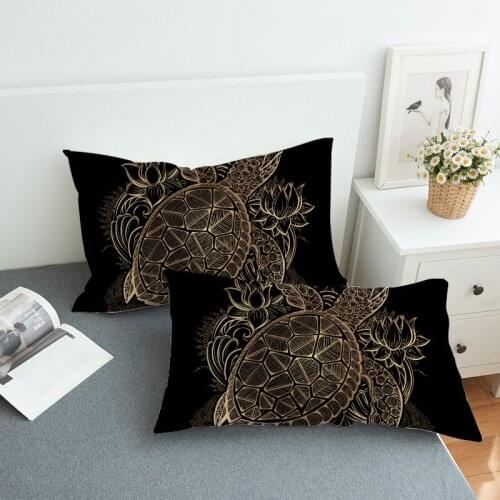 2pcs/set Bed Pillowcase Cover for Beding Print Soft 50cmx75cm / 50cmx90cm Can Customs Made Black Color Turtle